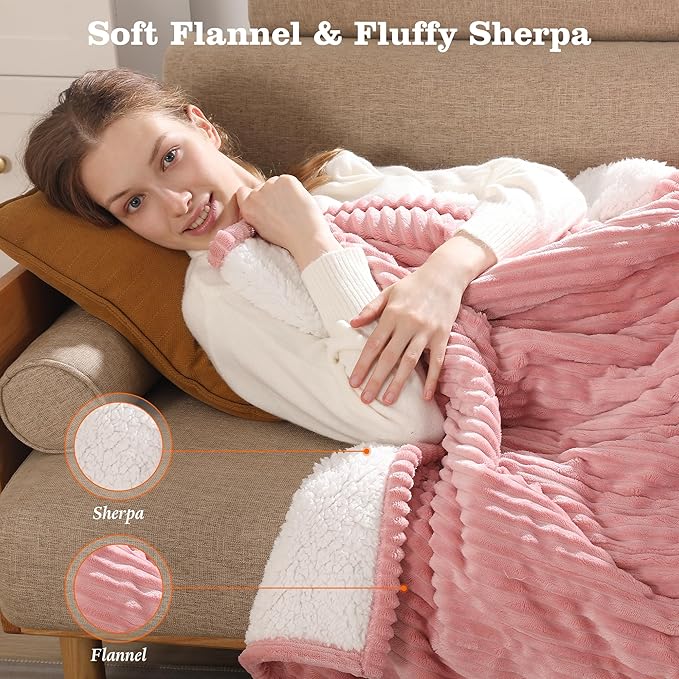 Electric Blanket Full Pink Heated Blanket 72x84 inch, Ultra Soft Flannel Sherpa Warming Blanket for Adults, 5 Heating Levels & 10 Hours Auto-off, Machine Washable Heat Blanket, Great Gifts for Grandma