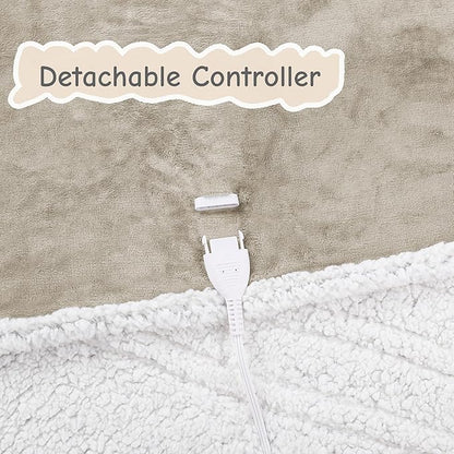 Electric Heated Blanket Queen Size 84"x90", Soft Flannel with Dual Controllers & Overheat Protection, 9 Adjustable Heat Settings & 10-Hour Auto-Off Timer, Fast Heating for Winter Comfort, Camel