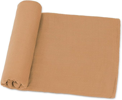 Comfy Cubs Muslin Swaddle Blankets Pack of 1, 47 x 47 Inch Soft Cotton Baby Blanket Set, Large Multipurpose Wraps for Newborns - Self-Soothing Swaddles for Newborns - Caramel