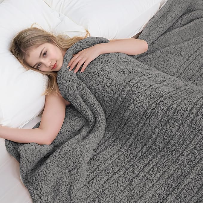 Electric Heated Blanket Full Size 72"×84" with 9 Heating Levels & 1-10Hs Auto Off，Double Sided Plush Sherpa, Energy Efficient, Machine Washable, for Couch & Bed, Light Gray