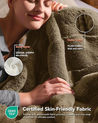 Homemate Electric Heated Throw Blanket - 50"x60" Luxury Faux Fur Heating Bed Blankets with 10 Heating Levels 8 Hours Auto Off Fast Heating Over-Heated Protection Ultra Soft Warm Flannel ETL Certified