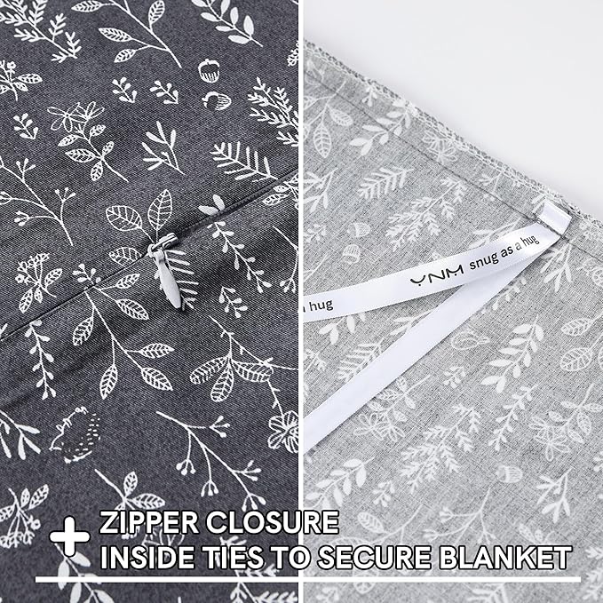 YnM Exclusive Cotton Duvet Cover for Weighted Blankets with 16 Strings (Plant/Grey, 60"x 80")