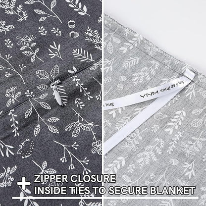 YnM Exclusive Cotton Duvet Cover for Weighted Blankets with 16 Strings (Plant/Grey, 60"x 80")