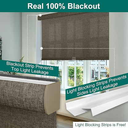 BERISSA Light Filtering Roller Shades for Windows,Cordless Roller Window Shades with Cassette Valance,Linen Roller Blinds,Thermal Insulation Window Shades for Home Door Office. Brown. Custom Sizes