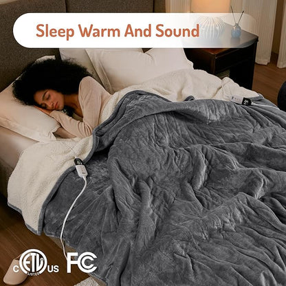 Degrees of Comfort Electric Heated Blanket Queen Size with Dual Control - Soft Flannel Heating Blankets with 6 Heat Settings, 10-Hour Auto Shut-Off, Overheat Protection, ETL Certified - 84x90'', Grey