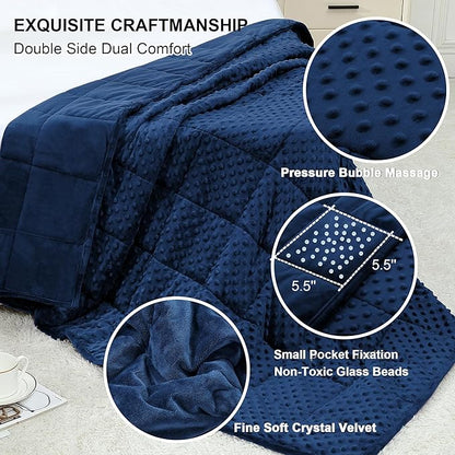 Alomidds Weighted Blanket, Luxury Velvet Weighted Blankets for Adults and Kids,Warm and Breathable Soft and Comfort Minky, Cute Heavy Blanket with Premium Glass Beads (41"x60" 7LBS, Navy)