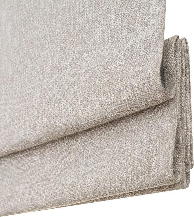 Eclipse Drewton Motorized 100% Blackout Cordless 35 in Wide x 64 in Long Textured Roman Shade in Linen