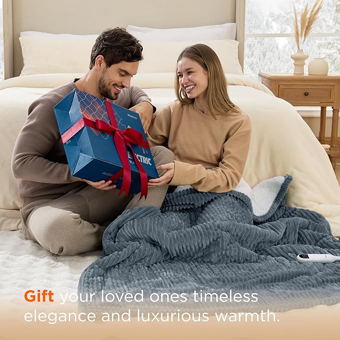 Bedsure GentleSoft Electric Blanket Twin - Soft Ribbed Flannel Heated Blanket, Heating with 10 Time Settings, 6 Heat Settings, and 8 hrs Timer Auto Shut Off, Gifts for Grandma (62"x84", Coconut White)