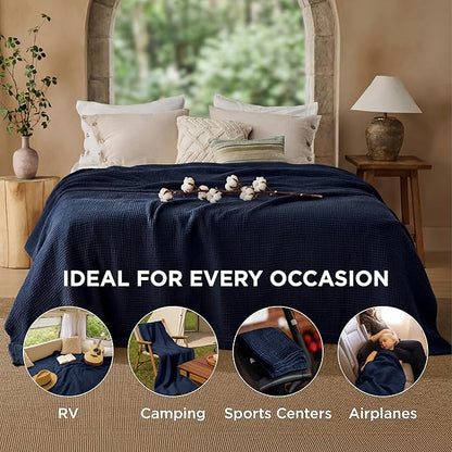 Bedsure 100% Cotton Muslin Blanket King Size for Bed - 4-Layer Breathable and Lightweight Thin Soft Summer Gauze Muslin Blanket for Adults, Navy Blue, 108x90 Inches