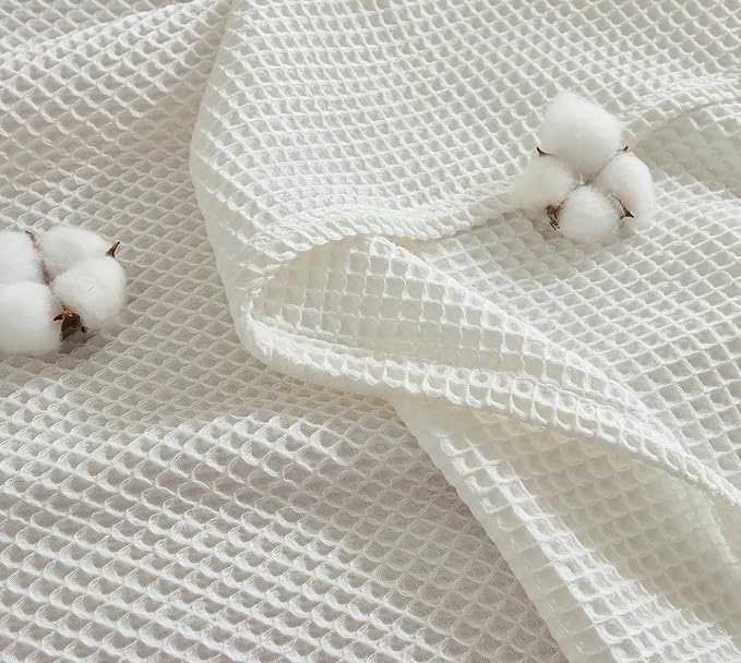 Chlophy Waffle Weave Throw Blanket Twin Cotton Bamboo Cooling Throw Cozy Lightweight Breathable Knit Decorative for Couch, Sofa, Bed, Living Room, White, 60"x80"