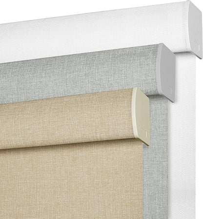 BERISSA Cordless Blackout Roller Shades for Windows,Free-Stop Linen Fabric Windows Blinds with Cassette Valance,Thermal Insulated UV Protection Roller Blinds for Home Office. Beige.66 W x 48" H