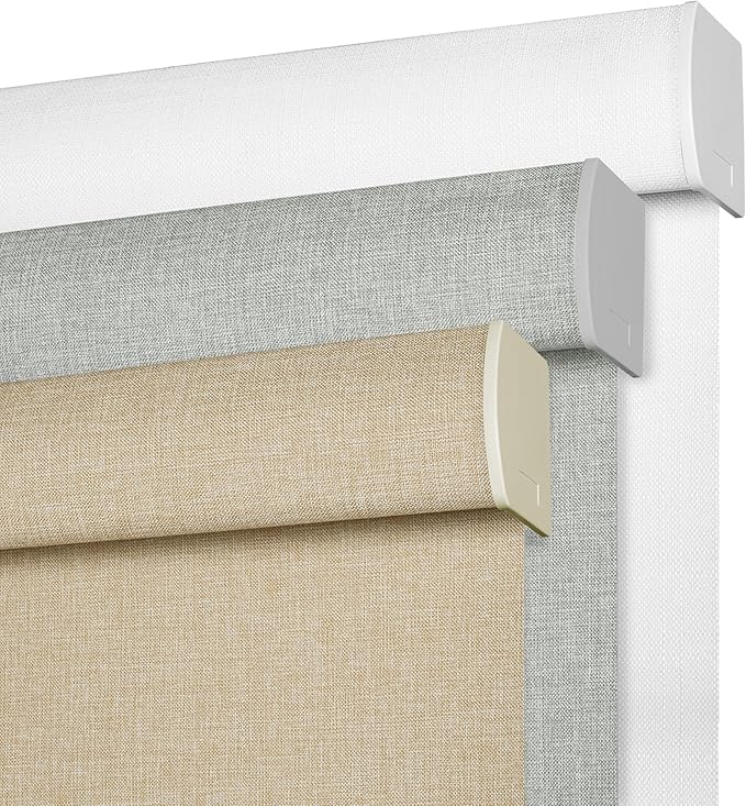 BERISSA Cordless Blackout Roller Shades for Windows,Linen Fabric Roller Blinds with Cassette Valance,Thermal Insulated UV Protection Windows Blinds for Home Office. Beige.53 W x 72" H