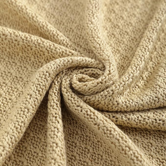 NTBAY Cable Knit Cooling Bed Blanket, Soft and Breathable Oversized Twin Bed Blanket 60x80 Inches Made from Rayon Derived from Bamboo for Bedroom, Travel, Khaki