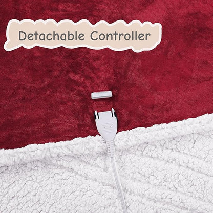 Electric Heated Blanket Throw Size 50"x60", Soft Flannel with Overheat Protection, 9 Adjustable Heat Settings & 10-Hour Auto-Off Timer, Fast Heating for Winter Comfort, Red