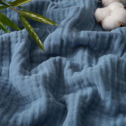 PHF Cooling Muslin King Blanket for Hot Sleepers, 60% Viscose from Bamboo, 40% Cotton and 4-Layer Breathable Gauze Blanket for Bed Couch, 108"x90", Prussian Blue