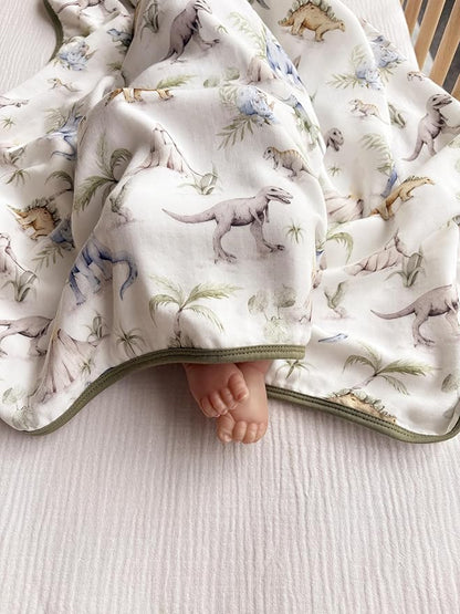 Little Jump Dinosaur Muslin Blanket Baby Quilt - Silky Soft and Breathable Crib Blanket for Daycare - Large 47" x 47" - 2 Layers Toddler Summer Blankets for Boys (Dinosaur-2)