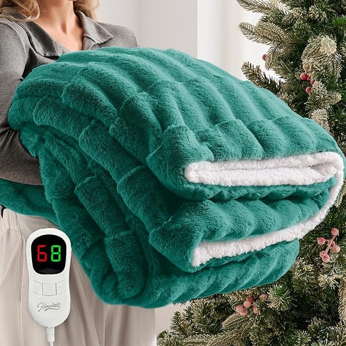Homemate Electric Heated Throw Blanket - 50"x60" Luxury Faux Fur Heating Bed Blankets with 10 Heating Levels 8 Hours Auto Off Fast Heating Over-Heated Protection Ultra Soft Warm Flannel ETL Certified