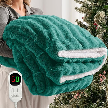 Homemate Electric Heated Throw Blanket - 50"x60" Luxury Faux Fur Heating Bed Blankets with 10 Heating Levels 8 Hours Auto Off Fast Heating Over-Heated Protection Ultra Soft Warm Flannel ETL Certified