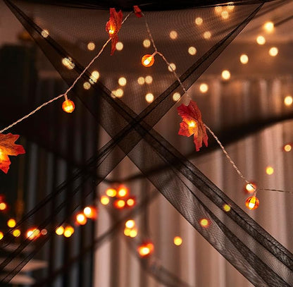 Mengersi Bed Canopy with Lights,Maple Leaf Pumpkin Canopy Bed Curtains Mosquito net,Halloween Theme Party Supplies Festival Decor,Black