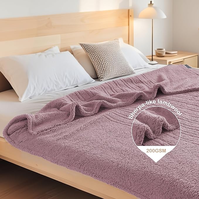 Electric Heated Blanket Queen Size 84"×90" Dual Control, 9 Heating Settings & 1-10Hs Auto Off, Overheat Protect, Double-Sided Sherpa, for Couch & Bed, Machine Washable Light Purple