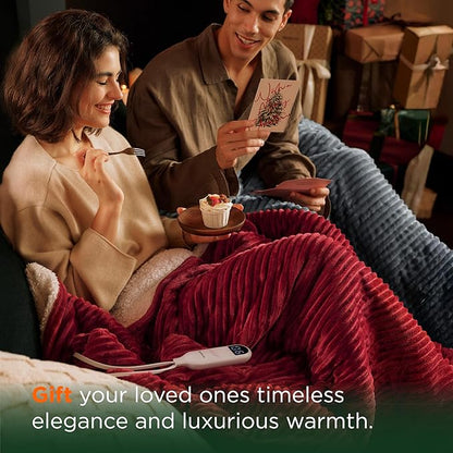 Bedsure GentleSoft Electric Blanket King Size - Soft Ribbed Flannel Heated Blanket with Dual Control, Heating with 10 Heat Settings & 10 Time Settings, 8 hrs Timer Auto Shut Off (90"x100", Burgundy)