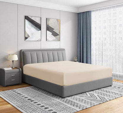 Cathay Home California King Fitted Sheet - Double Brushed Ultra Soft – Wrinkle & Fade Resistant - 16" Deep Pocket Fitted Sheet Only - Good Fit for 14"-18" Deep Mattress (Cal King, Cream)