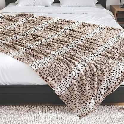 Electric Heated Blanket Throw Size 50"x60", Fast Heating Throw, Soft Microplush for Sofa & Office,6 Heating Levels & 1-10 Hours Auto Off, Machine Washable, Gifts for Family-Leopard Print, Beige