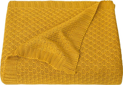 NTBAY Cable Knit Cooling Toddler Blanket, Soft and Breathable Baby Blanket 30x40 Inches Made from Rayon Derived from Bamboo for Crib, Stroller, Nursery, Ginger Yellow