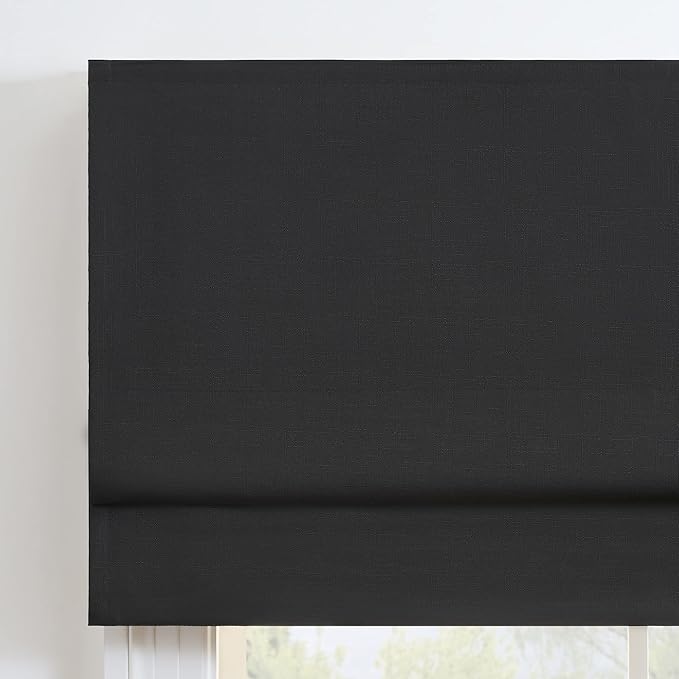 ECLIPSE Kylie Total Privacy Blackout Cordless Lined Window Roman Shade for Living Room, 27 in x 64 in, Black