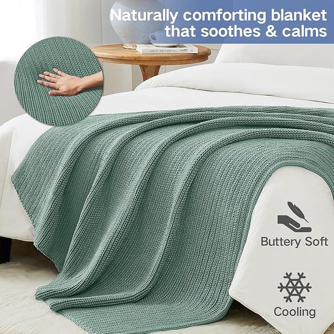 Guohaoi Knitted Weighted Blanket for Adults (Haze Green 48"x72" 15lbs) No Beads Cooling Throw Blanket for Hot Sleepers, Home Decor Breathable Chunky Knit Heavy Blanket Use on Full Size Bed