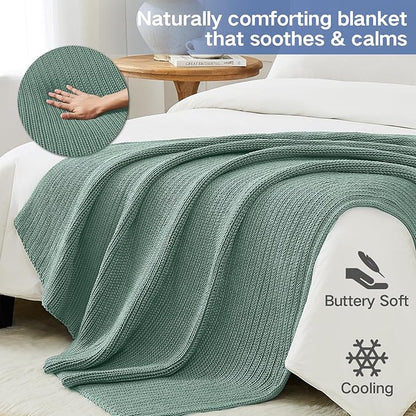 Guohaoi Knitted Weighted Blanket for Adults (Haze Green 60"x80" 25lbs) No Beads Cooling Throw Blanket for Hot Sleepers, Home Decor Breathable Chunky Knit Heavy Blanket Use on Queen/King Size Bed