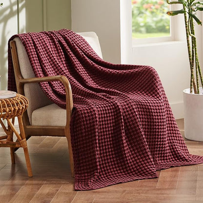 Bedsure Cooling Cotton Waffle Twin XL Blanket - Lightweight Breathable Blanket of Rayon Derived from Bamboo for Hot Sleepers, Luxury Throws for Bed, Couch and Sofa, Dark Red, 66x90 Inches