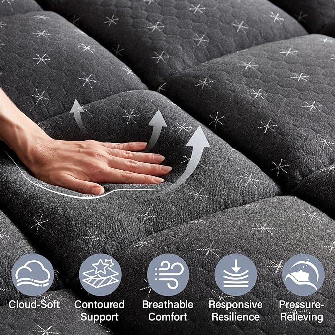Anluoer Mattress Topper Queen Memory Foam for Back Pain,Down Alternative Pillow Top Mattress Topper,Thick Mattress Pad with 8-21" Deep Pocket, 60x80 Inches, Dark Grey