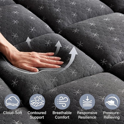 Anluoer Memory Foam Mattress Topper King for Back Pain,Down Alternative Pillow Top Mattress Topper,Thick Mattress Pad with 8-21" Deep Pocket, 78x80 Inches, Dark Grey