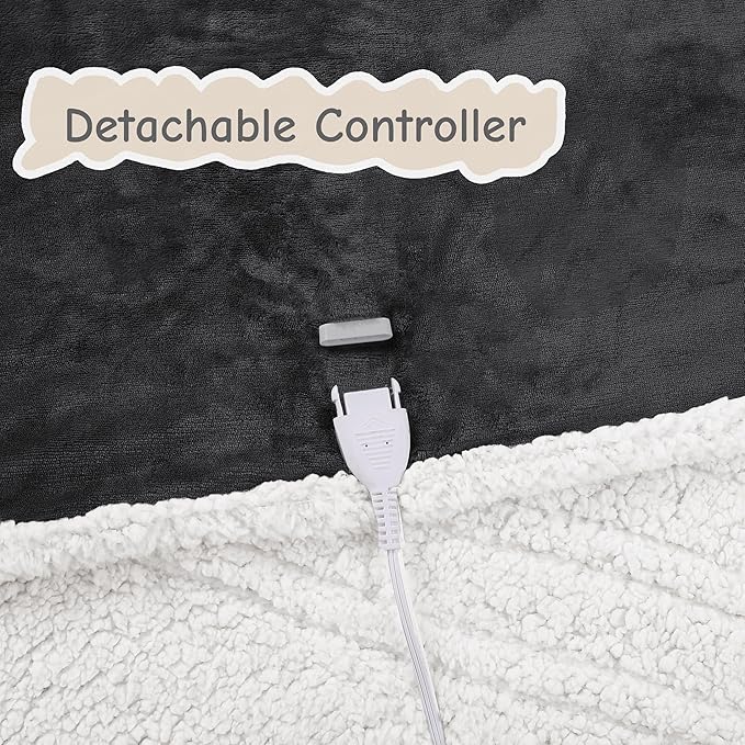 Electric Heated Blanket Queen Size 84"x90", Soft Flannel with Dual Controllers & Overheat Protection, 9 Adjustable Heat Settings & 10-Hour Auto-Off Timer, Fast Heating for Winter Comfort, Dark Gray