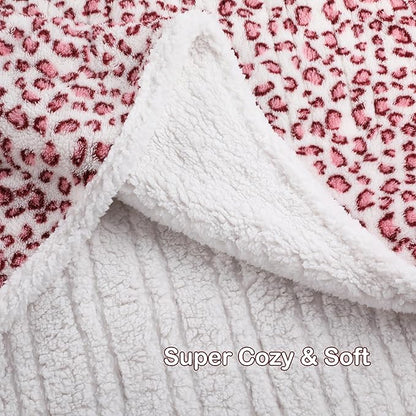 Electric Heated Blanket Full Size 72"×84" with 9 Heating Levels & 1-10Hs Auto Off, Plush Sherpa, Energy Efficient, Machine Washable, for Couch & Bed, Leopard Print Pink & White
