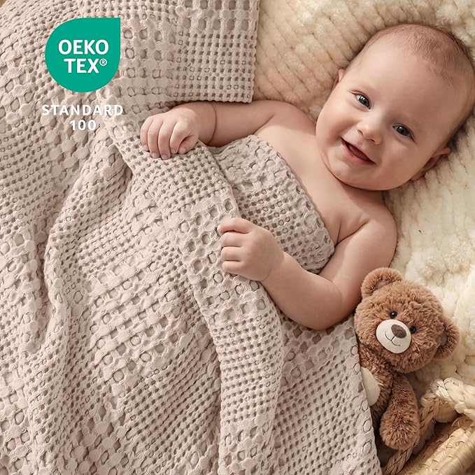 Joiedomi Waffle Baby Blanket - Soft Oat Baby Blanket, Breathable Turkish Cotton of Rayon Derived from Bamboo for Boys and Girls, Luxuries Throw for Bed, Couch and Sofa