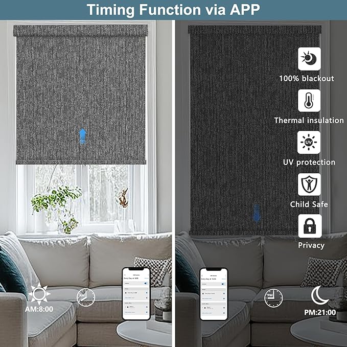 Bringnox No Drill Motorized Blinds with Remote,Blackout Windows,with Apple Homekit,Alexa,Google, with App,Voice Control Custom Size