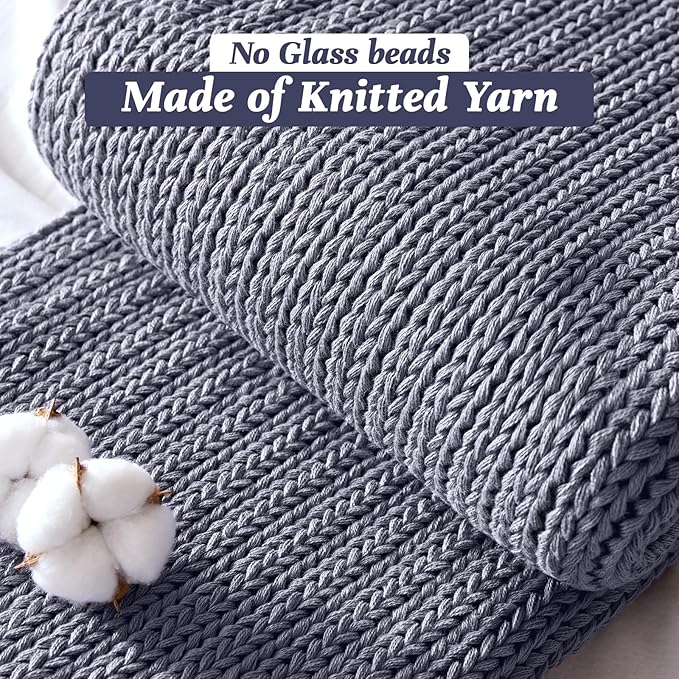 Guohaoi Knitted Weighted Blanket for Adults (Light Grey 60"x80" 25lbs) No Beads Cooling Throw Blanket for Hot Sleepers, Home Decor Breathable Chunky Knit Heavy Blanket Use on Queen/King Size Bed