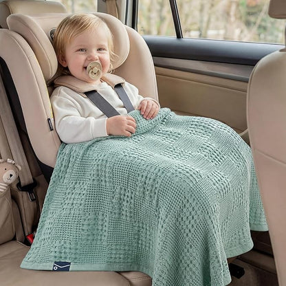 Joiedomi Waffle Baby Blanket - Soft Sage Green Baby Blanket, Breathable Turkish Cotton of Rayon Derived from Bamboo for Boys and Girls, Luxuries Throw for Bed, Couch and Sofa