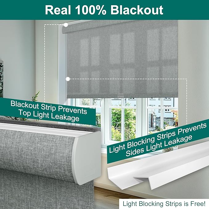 BERISSA Light Filtering Roller Shades for Windows, Cordless With Cassette Valance, Linen Blinds, Thermal Insulation for Home Door Office - Grey, 27" W x 48" H