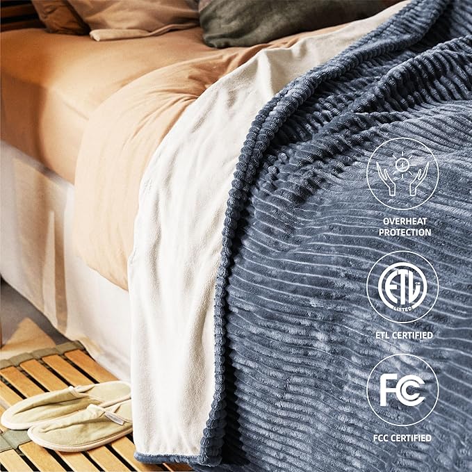Heated Blanket Twin Size 62"x84",ETL Certification-10 Heating Levels Electric Blanket&1-10 Hour Auto Off,Machine Washable Heating Blanket (Dark Blue)