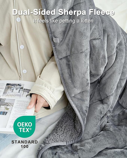 Ultra-Soft Weighted Blanket 20 lbs for Adults, Plush Sherpa Fleece Reversible Weighted Throw Comfort for Relaxation & Cozy Evenings, Hug-Like Security, Evenly Distributed, W60 x L80, Grey