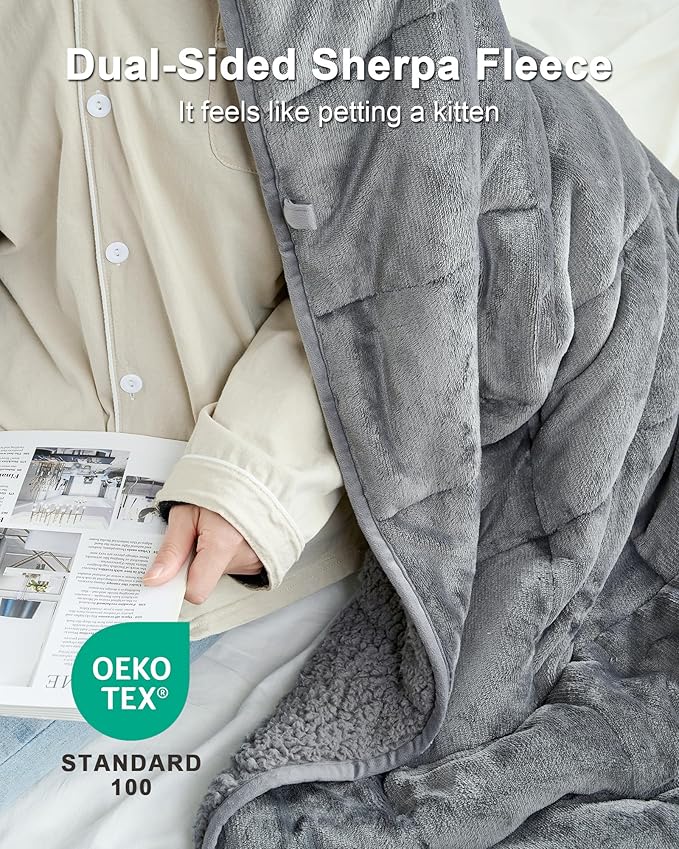 Ultra-Soft Weighted Blanket 15lbs for Adults, Plush Sherpa Fleece Reversible Weighted Throw Comfort for Relaxation & Cozy Evenings, Hug-Like Security, Evenly Distributed, W60 x L80, Grey