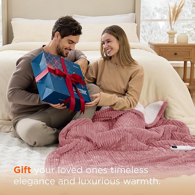 Bedsure GentleSoft Electric Blanket Full Size - Soft Ribbed Flannel Heated Blanket with 6 Heat Settings, Heating with 10 Time Settings, 8 hrs Timer Auto Shut Off (72x84 inches, Pink)