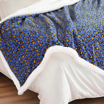 Electric Heated Blanket Throw Size 50"×60" with 9 Heating Levels & 1-10 Hs auto Off, Heating Throw Double Sided Sherpa, Energy Efficient, Machine Washable, Leopard Print Blue & Yellow