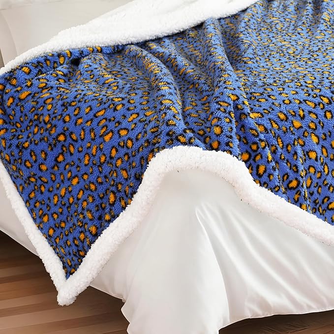 Electric Heated Blanket Full Size 72"×84" with 9 Heating Levels & 1-10Hs Auto Off, Plush Sherpa, Energy Efficient, Machine Washable, for Couch & Bed, Leopard Print Blue & Yellow