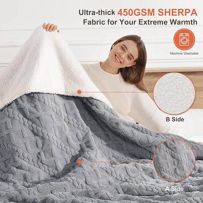 Heated Throw Blanket 50"x60" with 5 Heating Levels & 4 Hours Auto Off, Soft & Plush Sherpa Electric Blanket Throw with ETL & FCC Certification for Home Use, Machine Washable, Great Gift, Grey