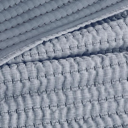 WDCOZY Chambray Pick Stitch King Size Quilt Set, Denim Blue Striped Lightweight Soft Summer Spring Bedspread, Bamboo Linen Like Textured Coverlet, Farmhouse Country Rustic Bedding, Thin Comforter