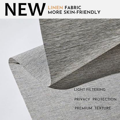Persilux Light Filtering Roller Shades for Window Blinds,Cordless,Linen Fabric,Thermal Insulated Fabric UV Protection Shades for Home,Office,Bedroom,Door,Light Filtering-Grey,34 1/2" W X 64" H